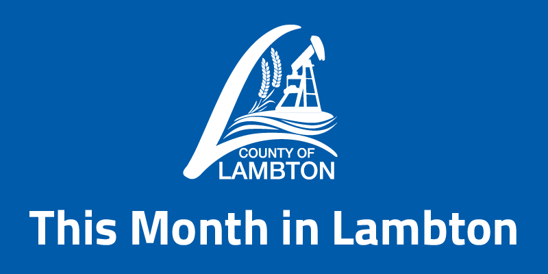 Lambton County Logo and This Month in Lambton on blue background